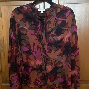 Burgundy, pink, brown, and black abstract print from Evereve